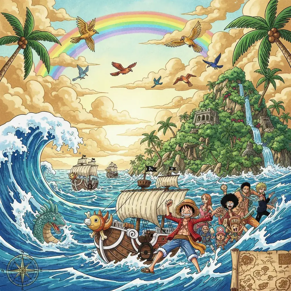 Aventura maritima de One Piece - Navegando pelo Novo Mundo