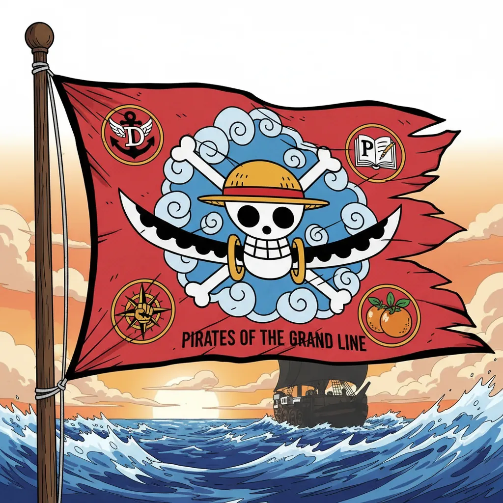 Bandeira pirata da Grand Line de One Piece - Jolly Roger