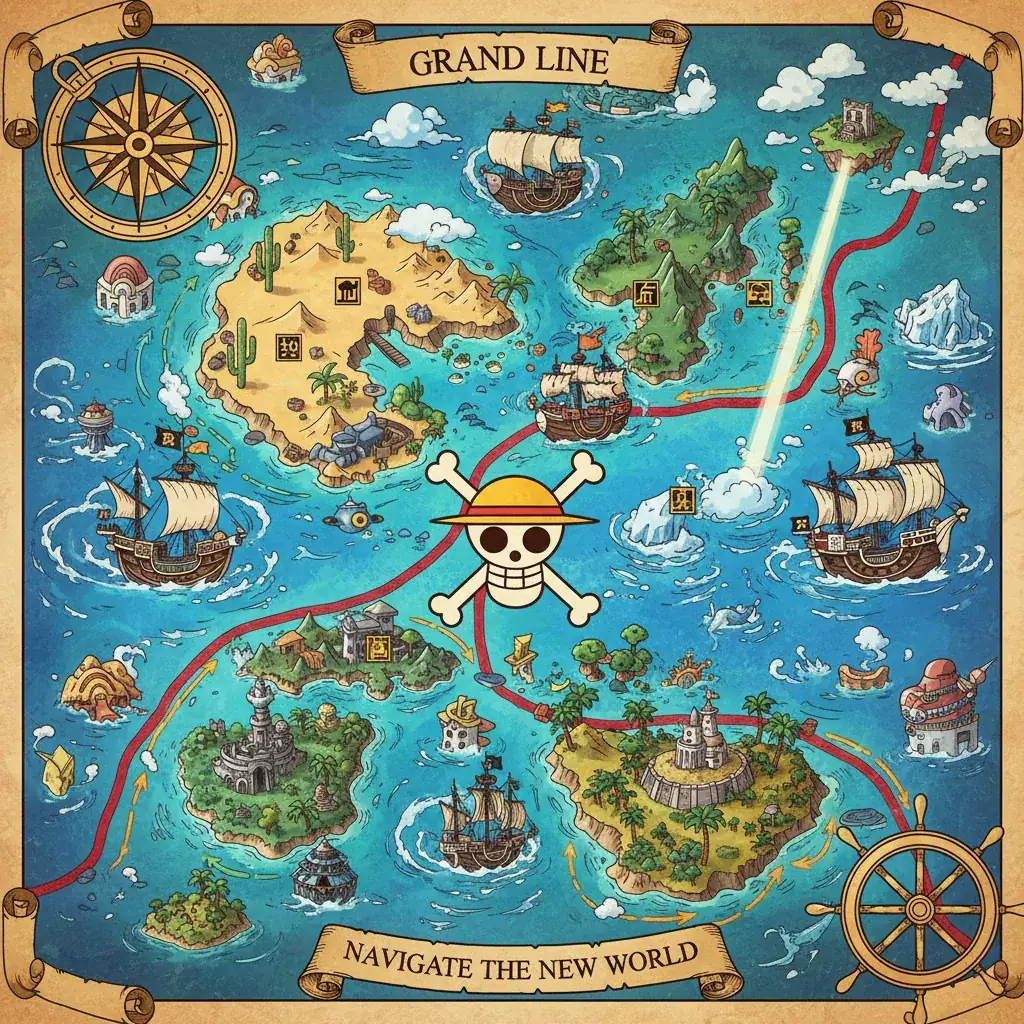 Mapa da Grand Line de One Piece - Rota para o Laugh Tale